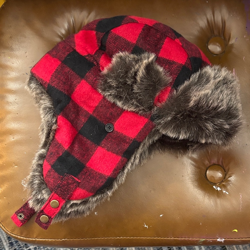 Plaid Red and Black Winter Hat